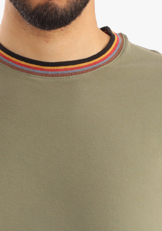 Navy Green Basic Plain T-shirt with a Trico Collar