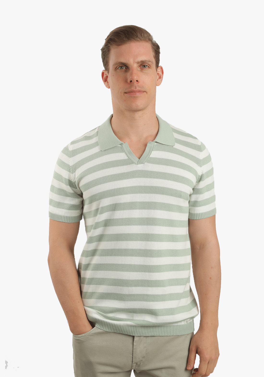 Mint Green Striped Trico Polo