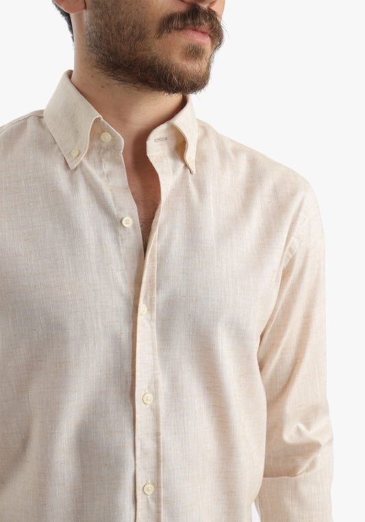 Beige Mixed Cotton Long Sleeves Shirt
