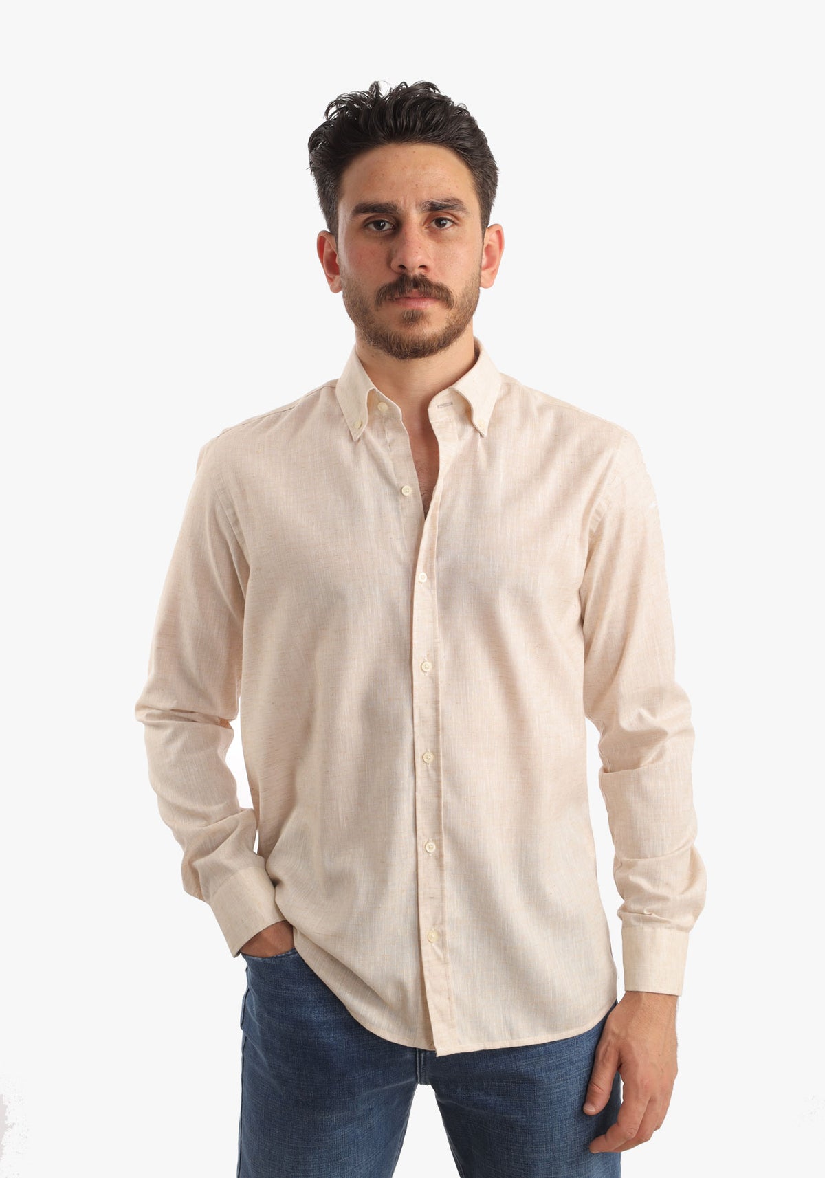 Beige Linen Vibe Long Sleeves Shirt