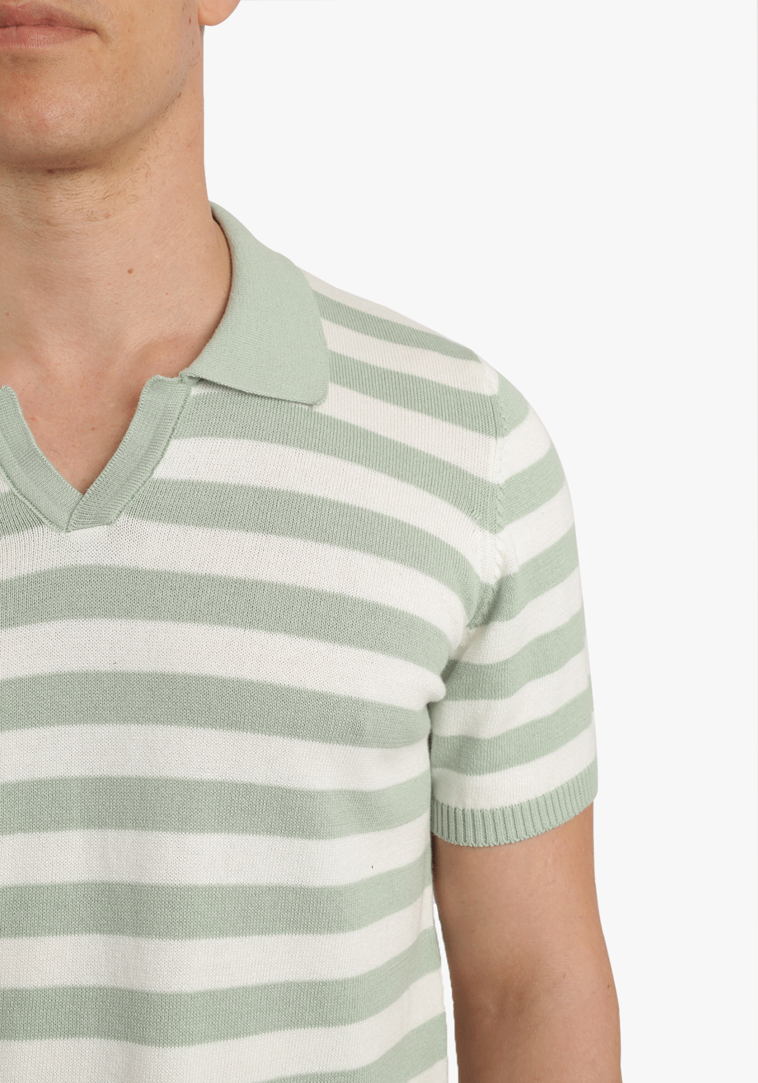 Mint Green Striped Trico Polo