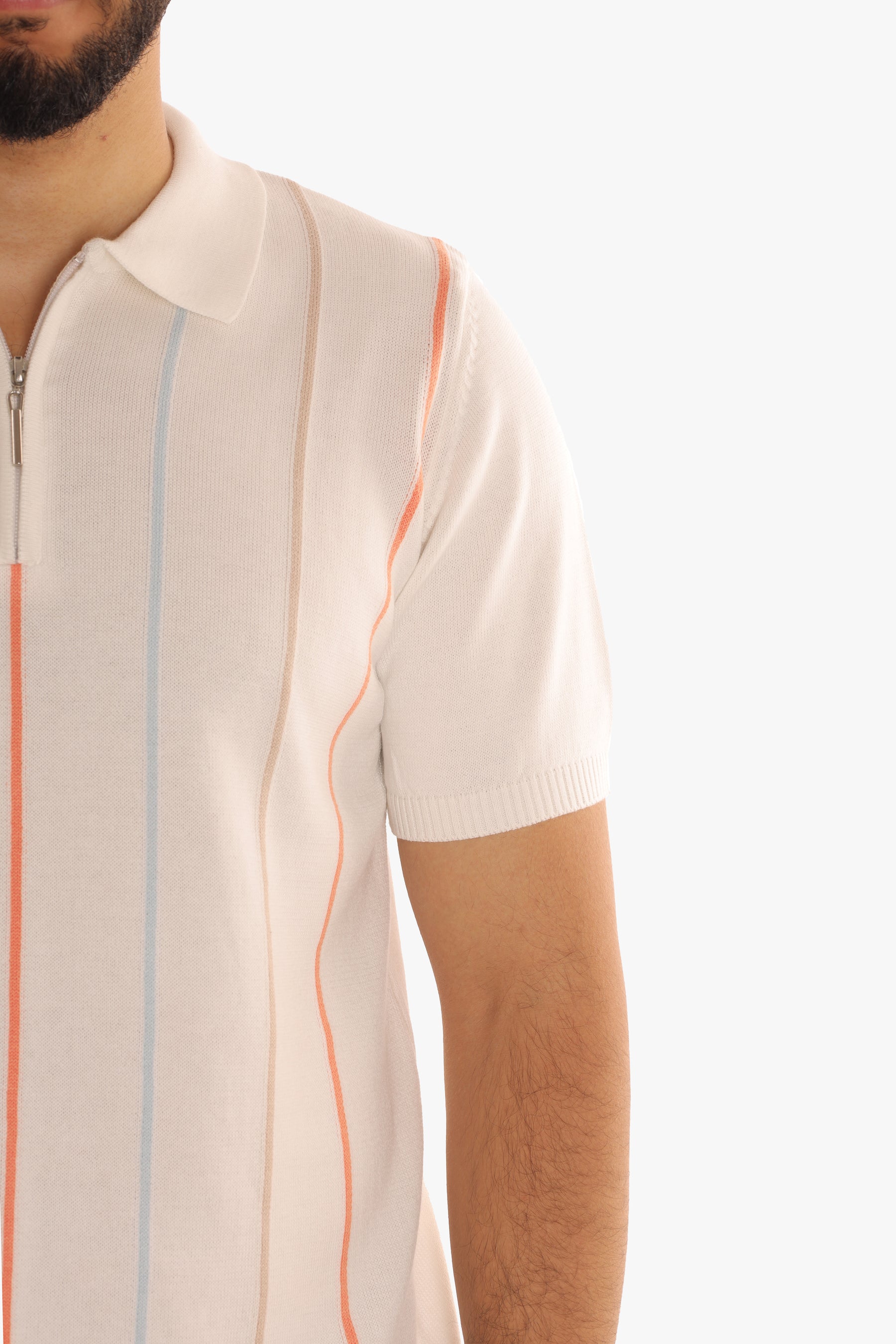 Off-White Zipper Striped Knitted Polo Shirt