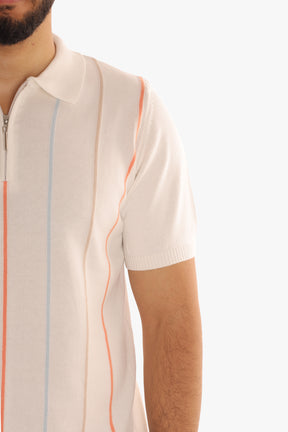 Off-White Zipper Striped Knitted Polo Shirt