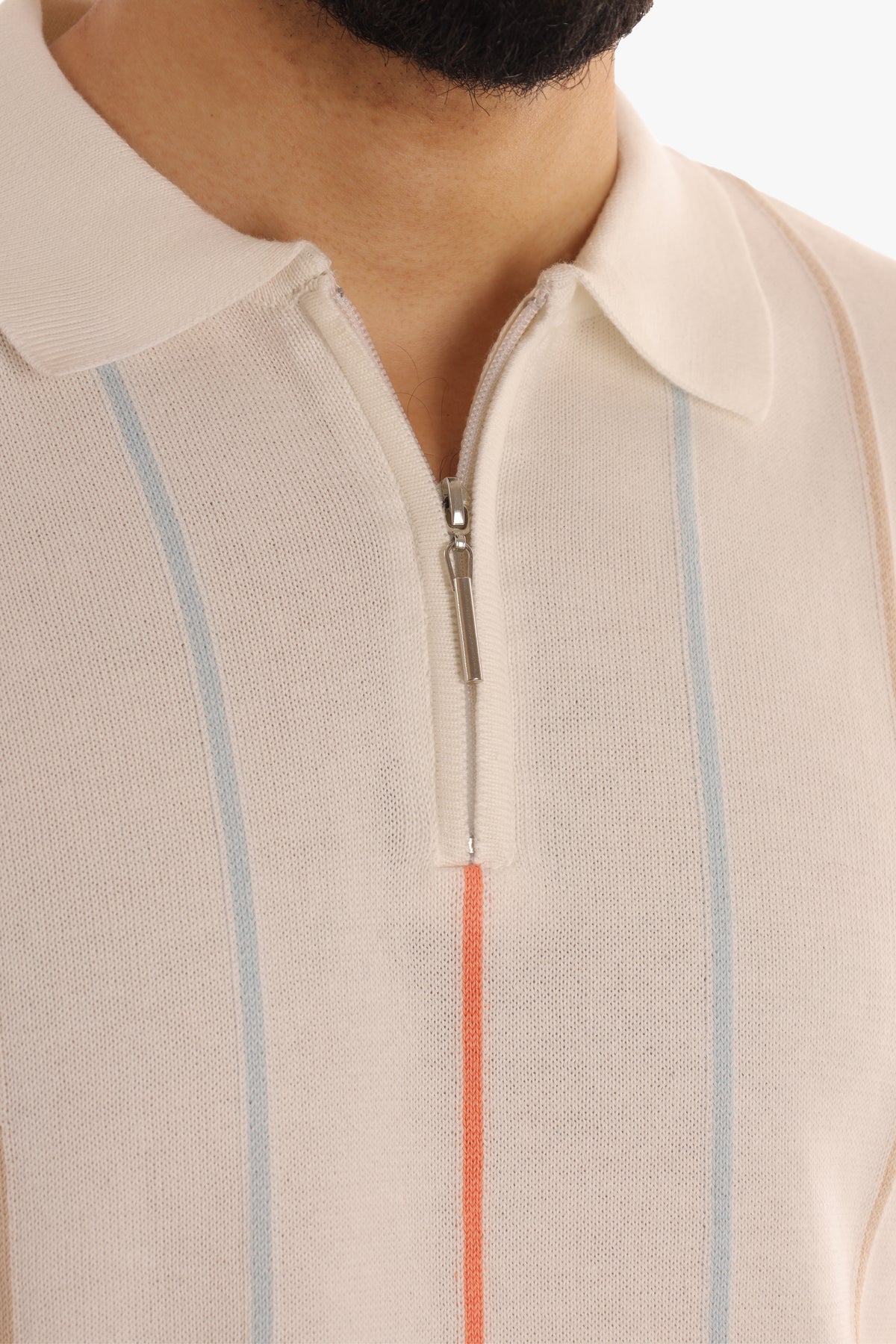 Off-White Zipper Striped Knitted Polo Shirt