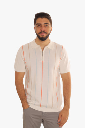 Off-White Zipper Striped Knitted Polo Shirt