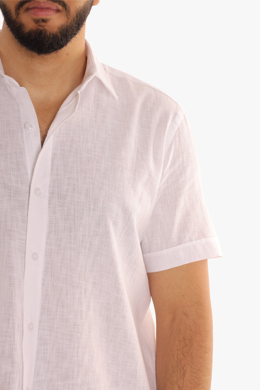 White Linen Short Sleeves Shirt
