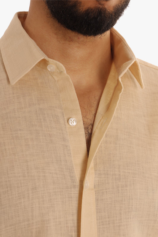 Beige Linen Short Sleeves Shirt