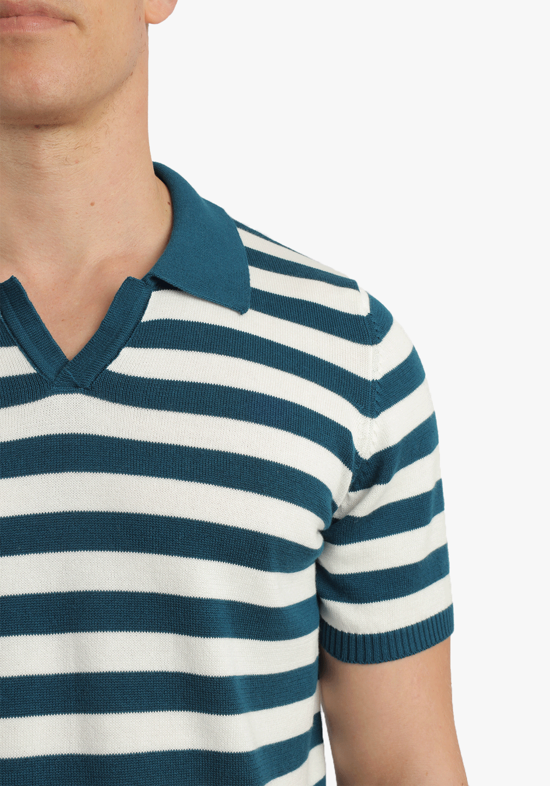 Emerald Blue Striped Trico Polo