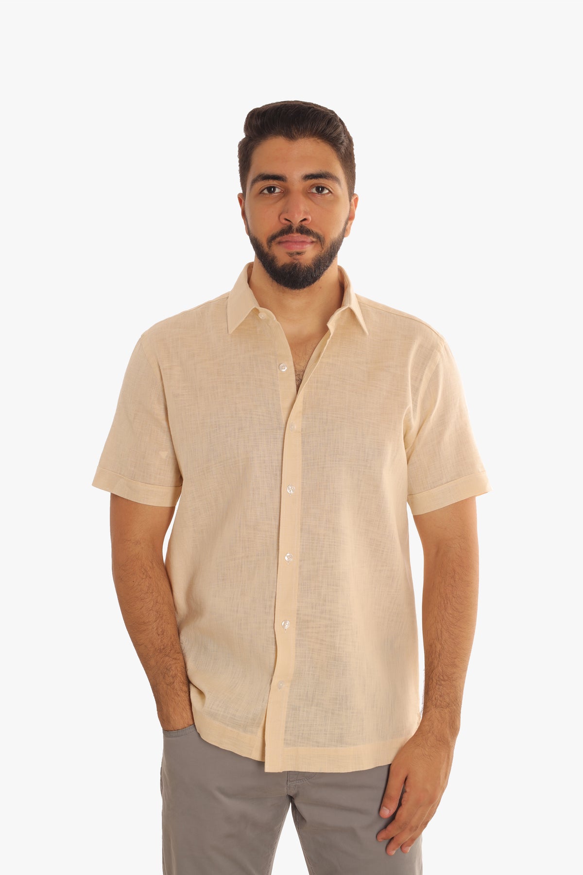 Beige Linen Short Sleeves Shirt