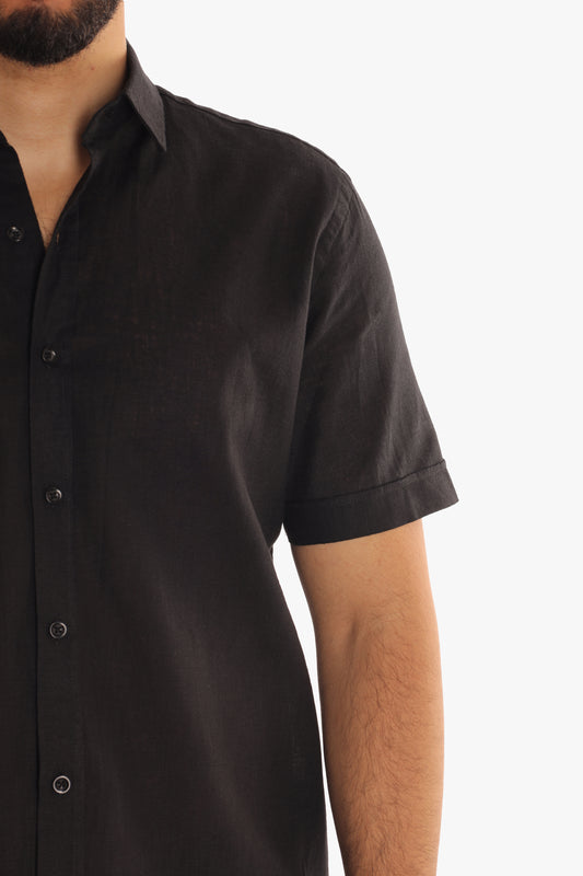 Black Linen Short Sleeves Shirt