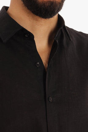 Black Linen Short Sleeves Shirt