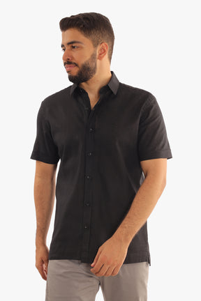 Black Linen Short Sleeves Shirt