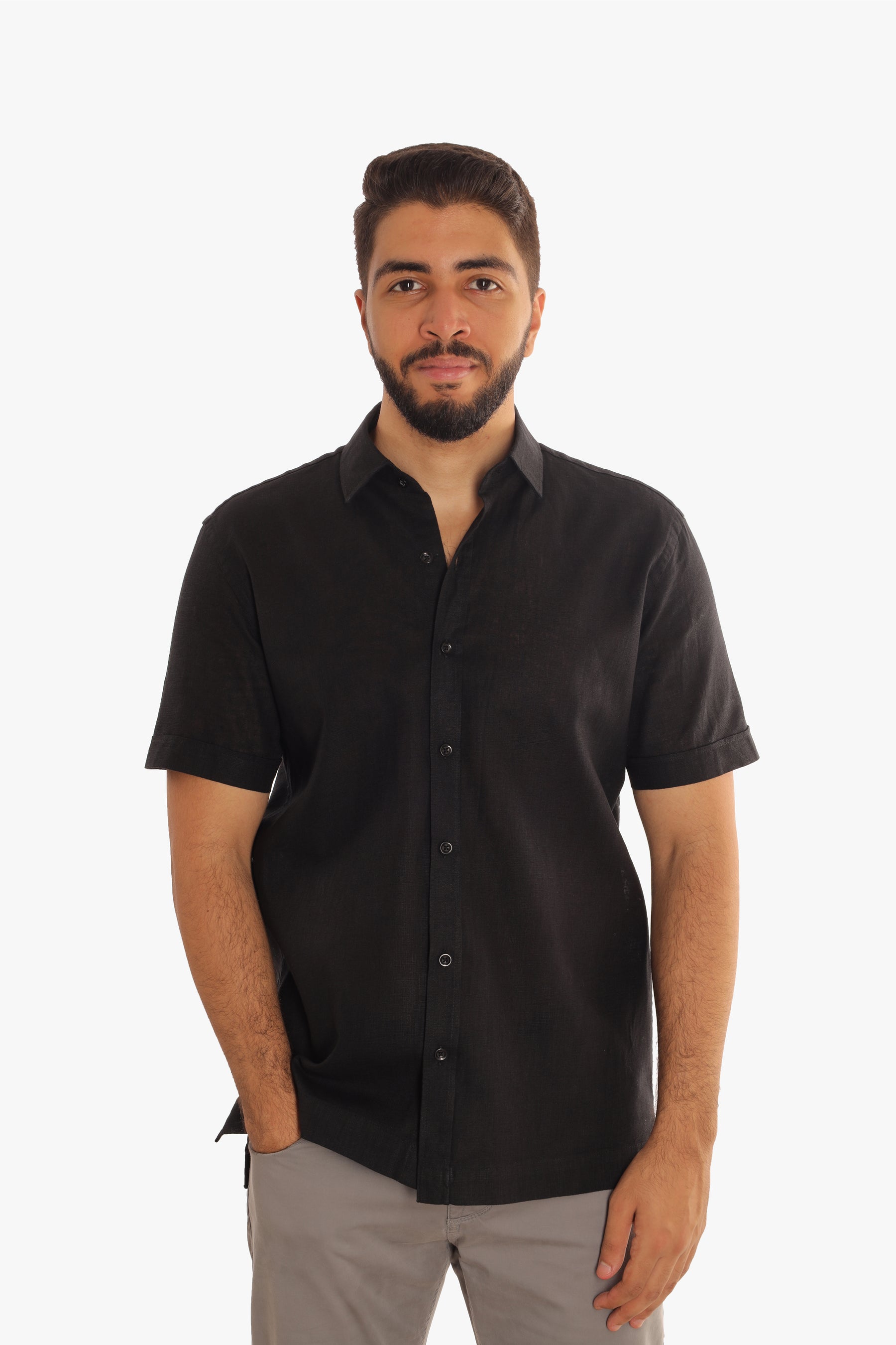 Black Linen Short Sleeves Shirt