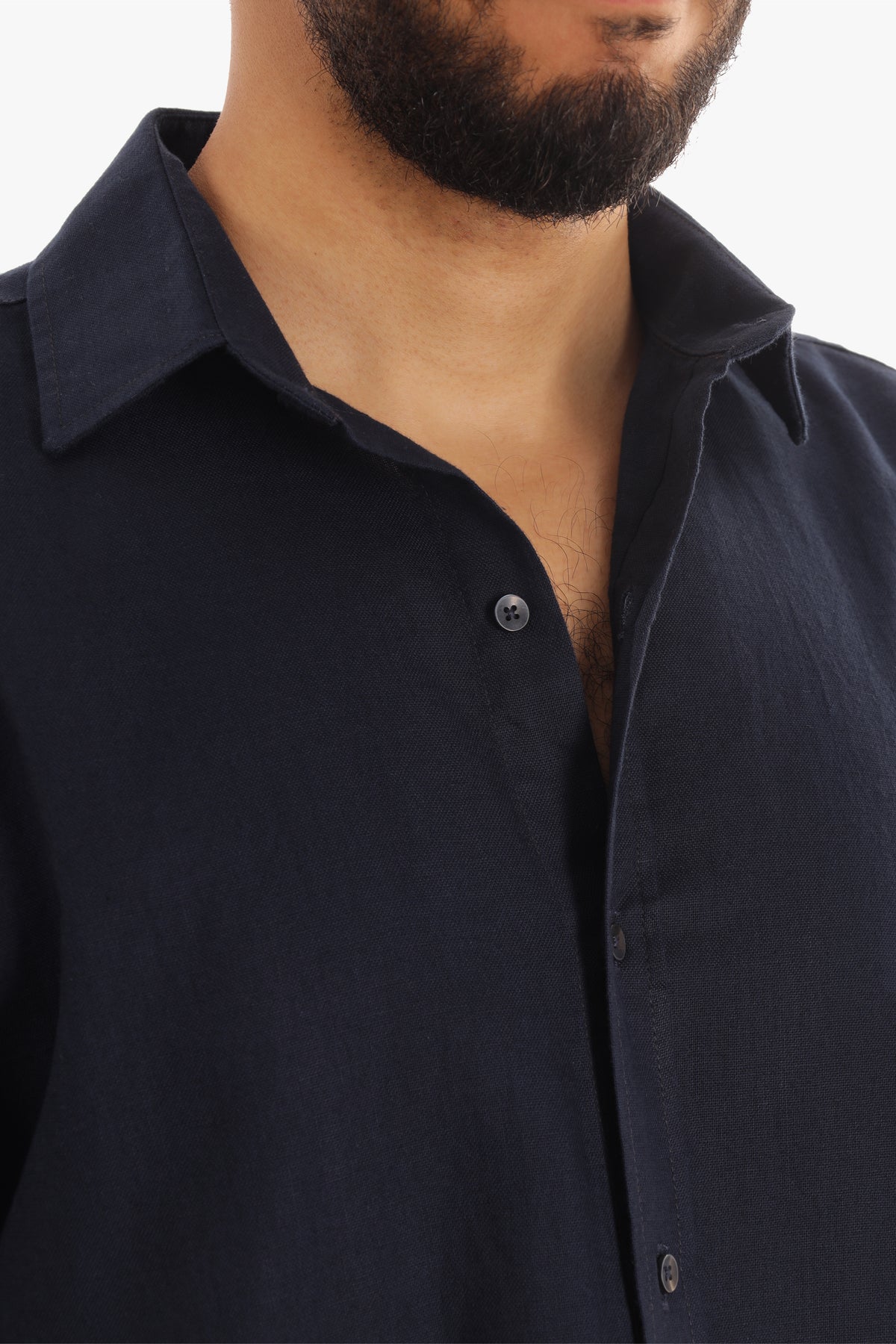 Navy Linen Short Sleeves Shirt