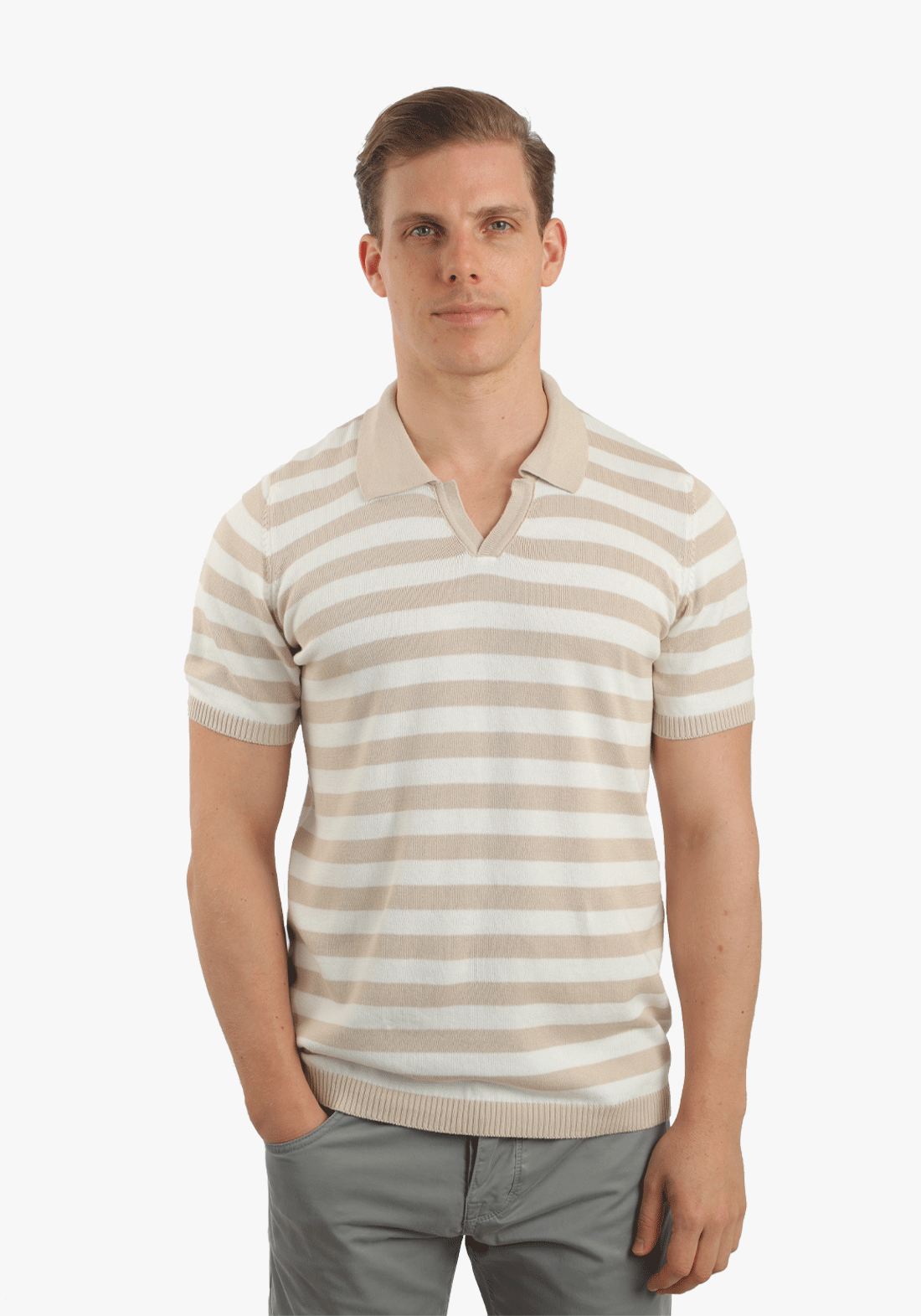 Beige Striped Trico Polo