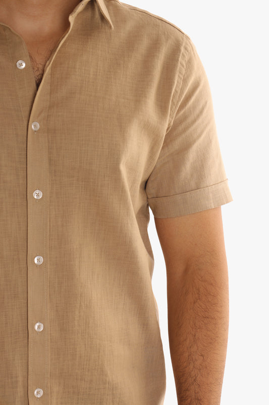 Brown Linen Short Sleeves Shirt