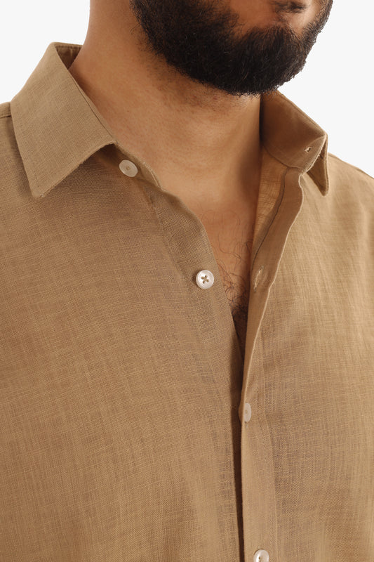 Brown Linen Short Sleeves Shirt