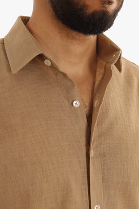 Brown Linen Short Sleeves Shirt