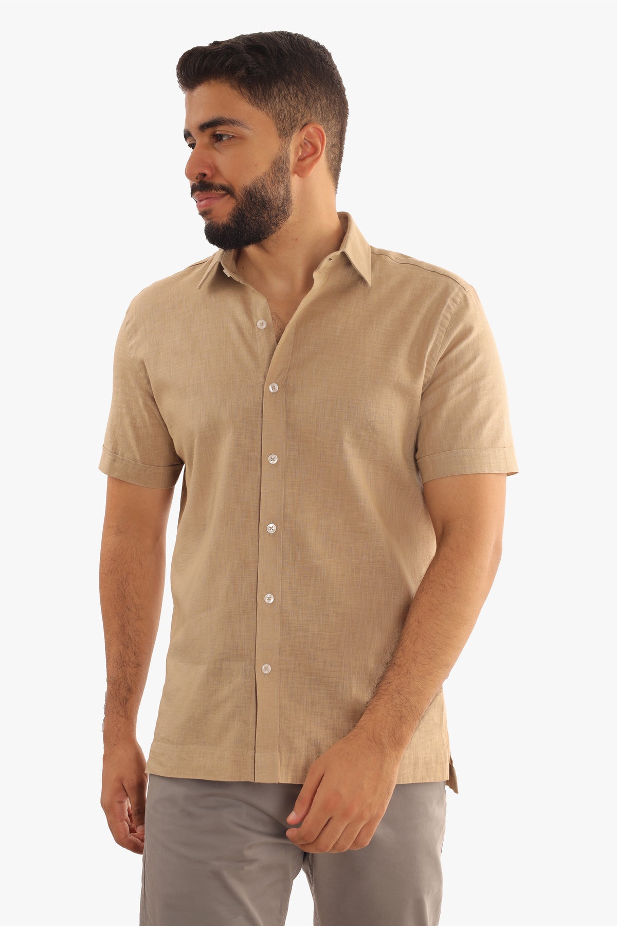 Brown Linen Short Sleeves Shirt