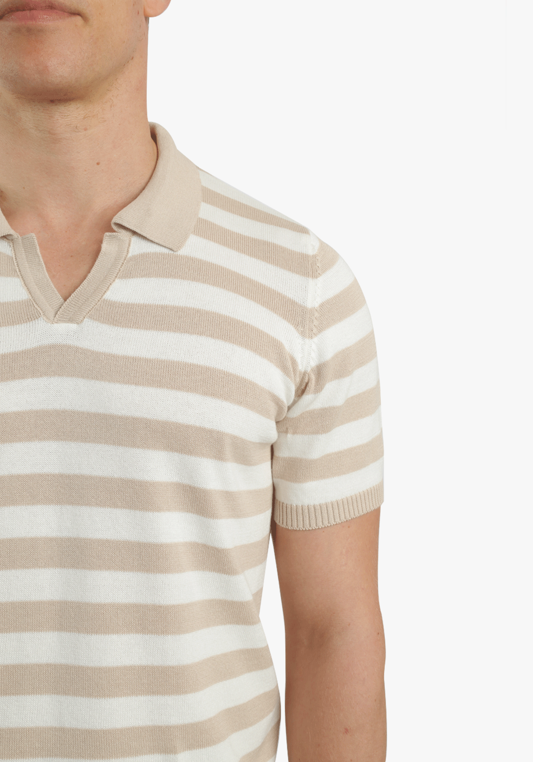 Beige Striped Trico Polo