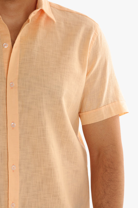 Orange Linen Short Sleeves Shirt