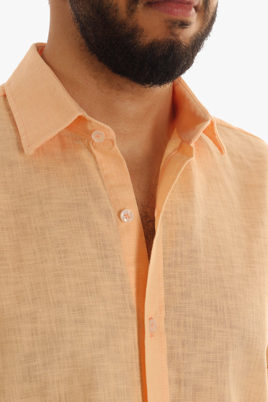 Orange Linen Short Sleeves Shirt