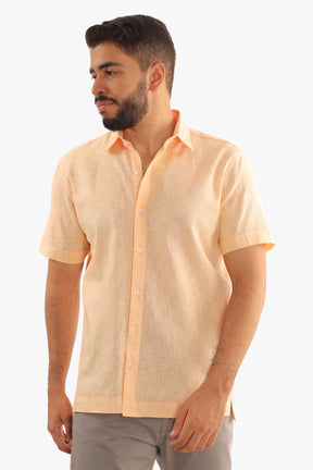 Orange Linen Short Sleeves Shirt