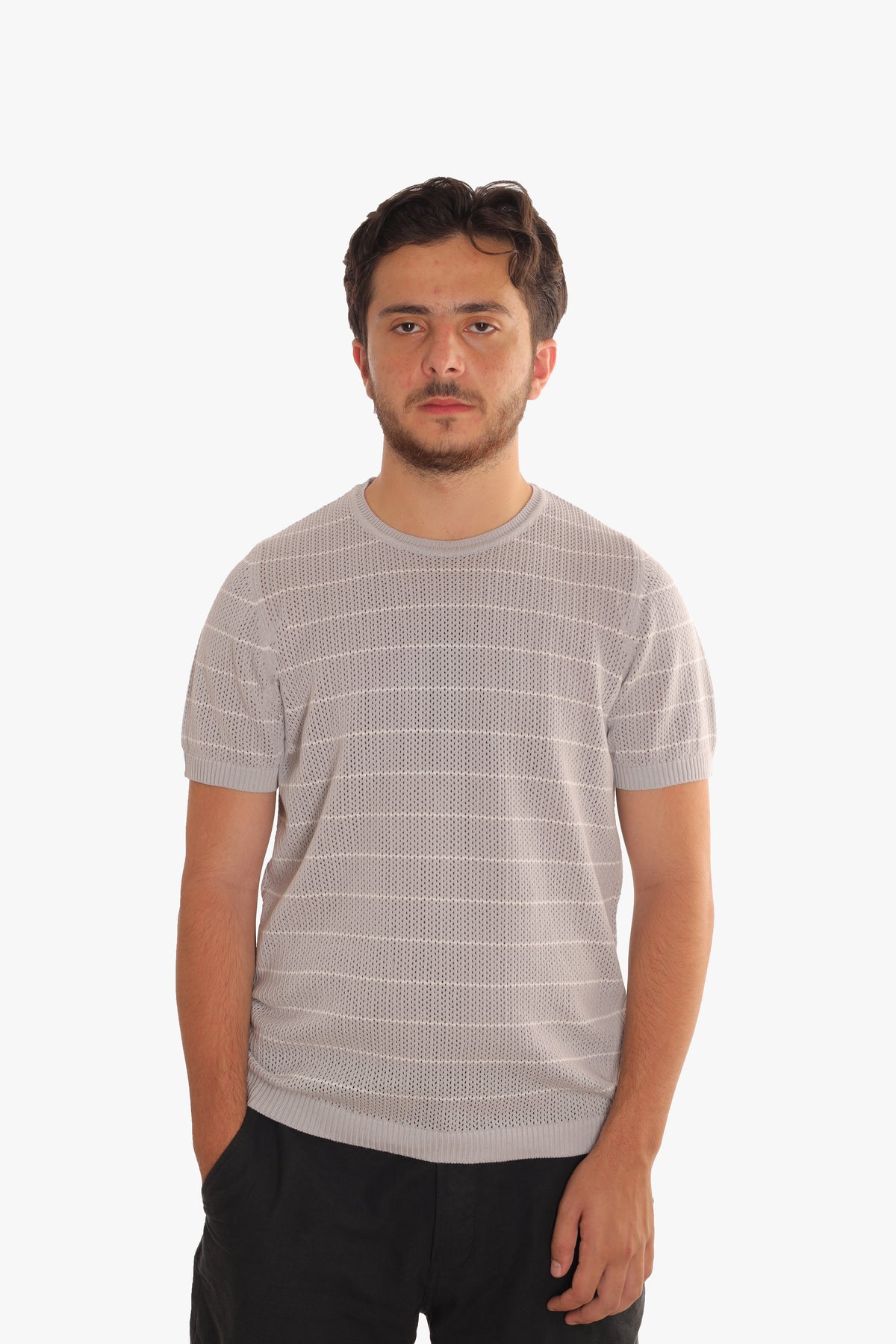 Grey Crewneck Striped Trico