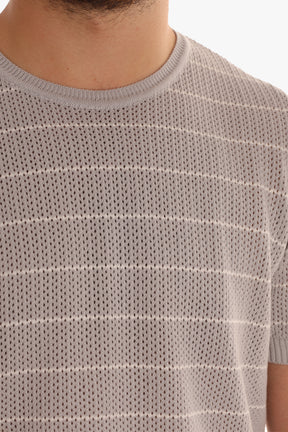 Grey Crewneck Striped Trico