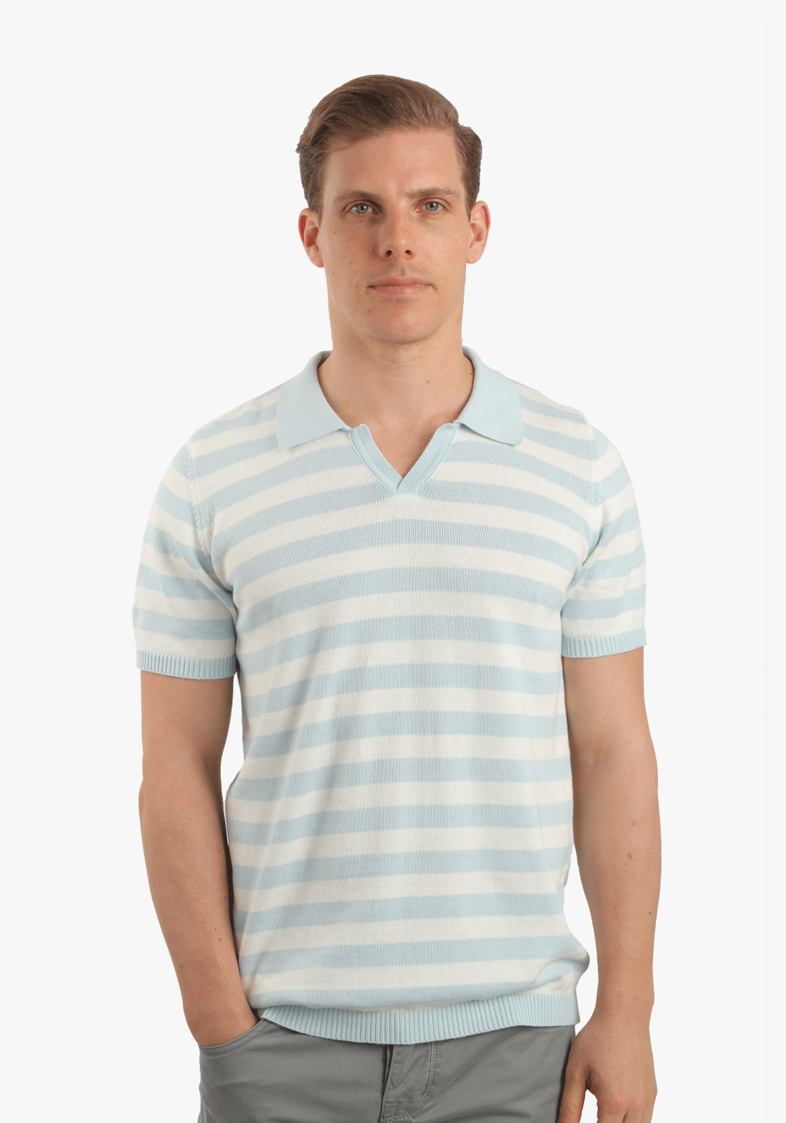 Baby Blue Striped Trico Polo