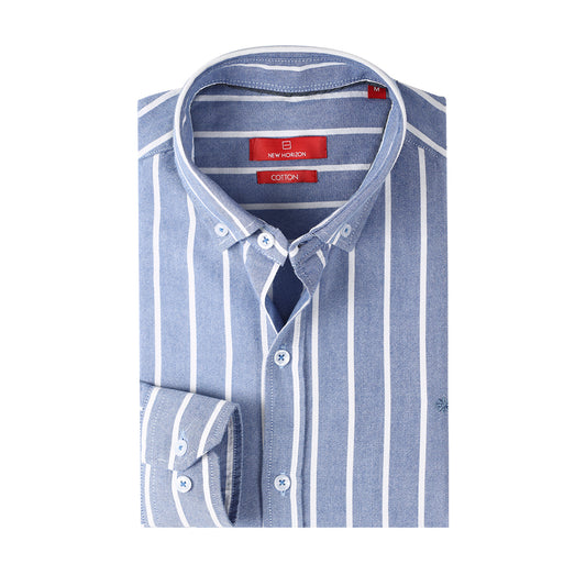 Navy Wide Stripe Oxford Long Sleeve Shirt