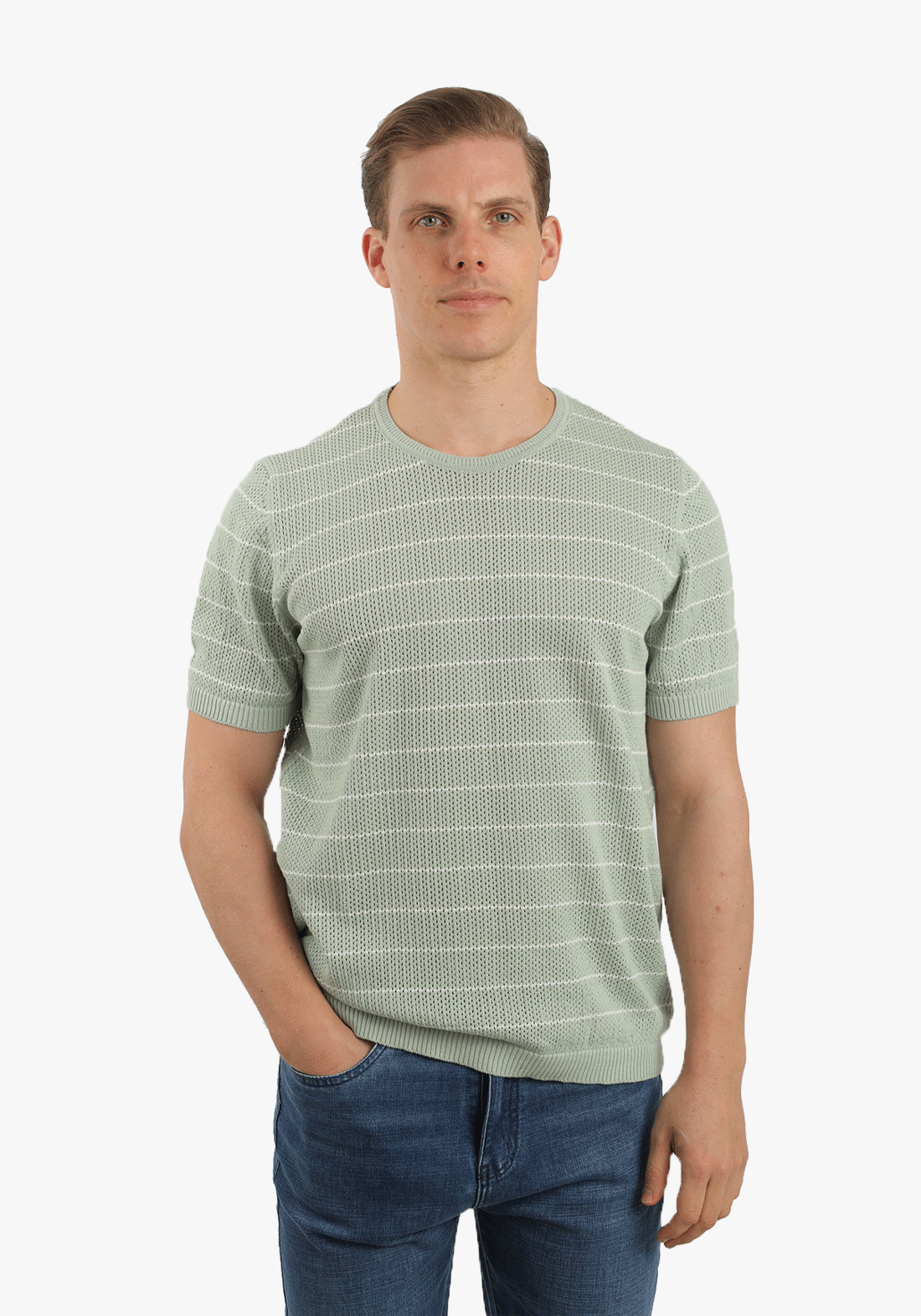 Mint Green Crewneck Striped Trico