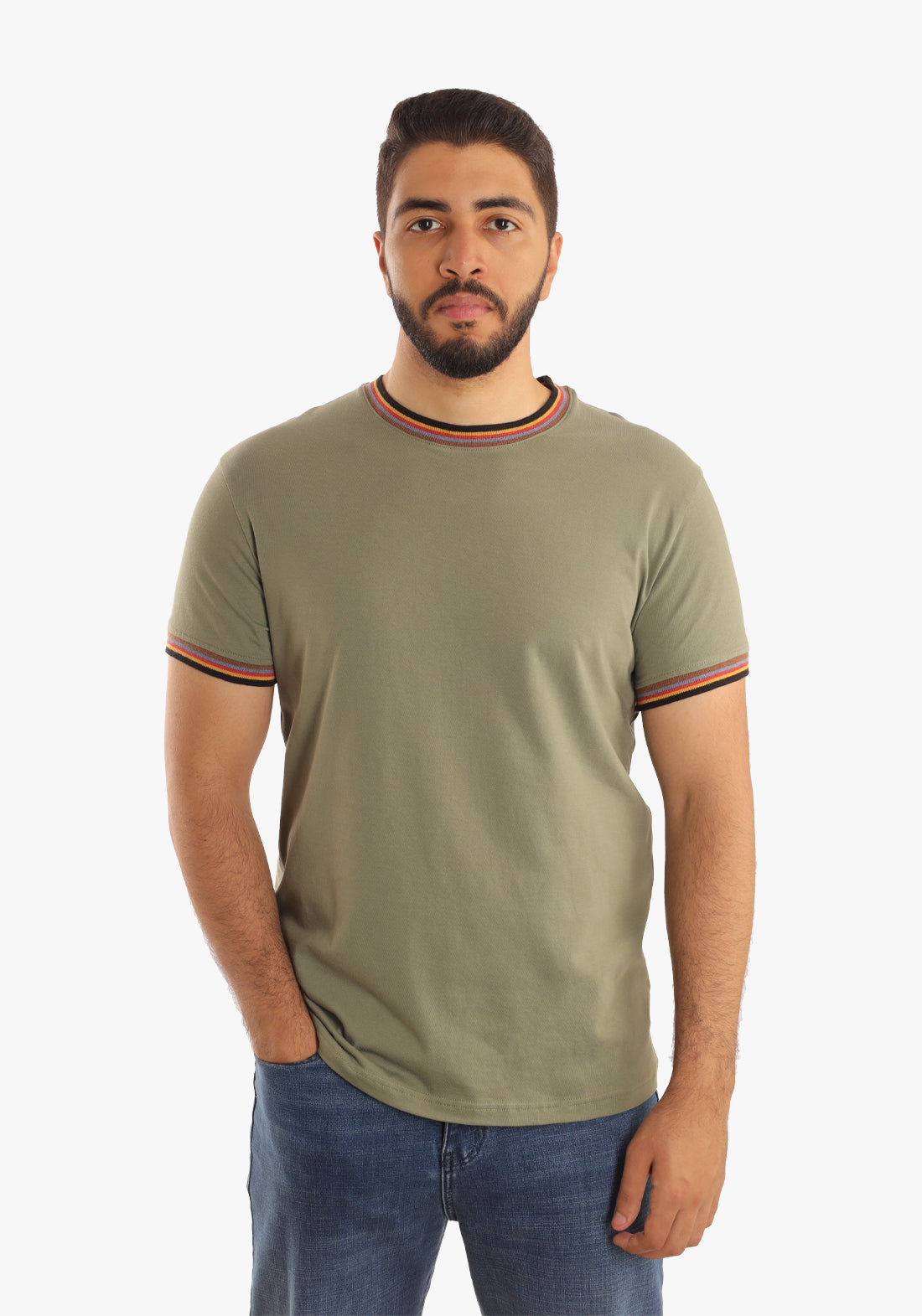 Navy Green Basic Plain T-shirt with a Trico Collar