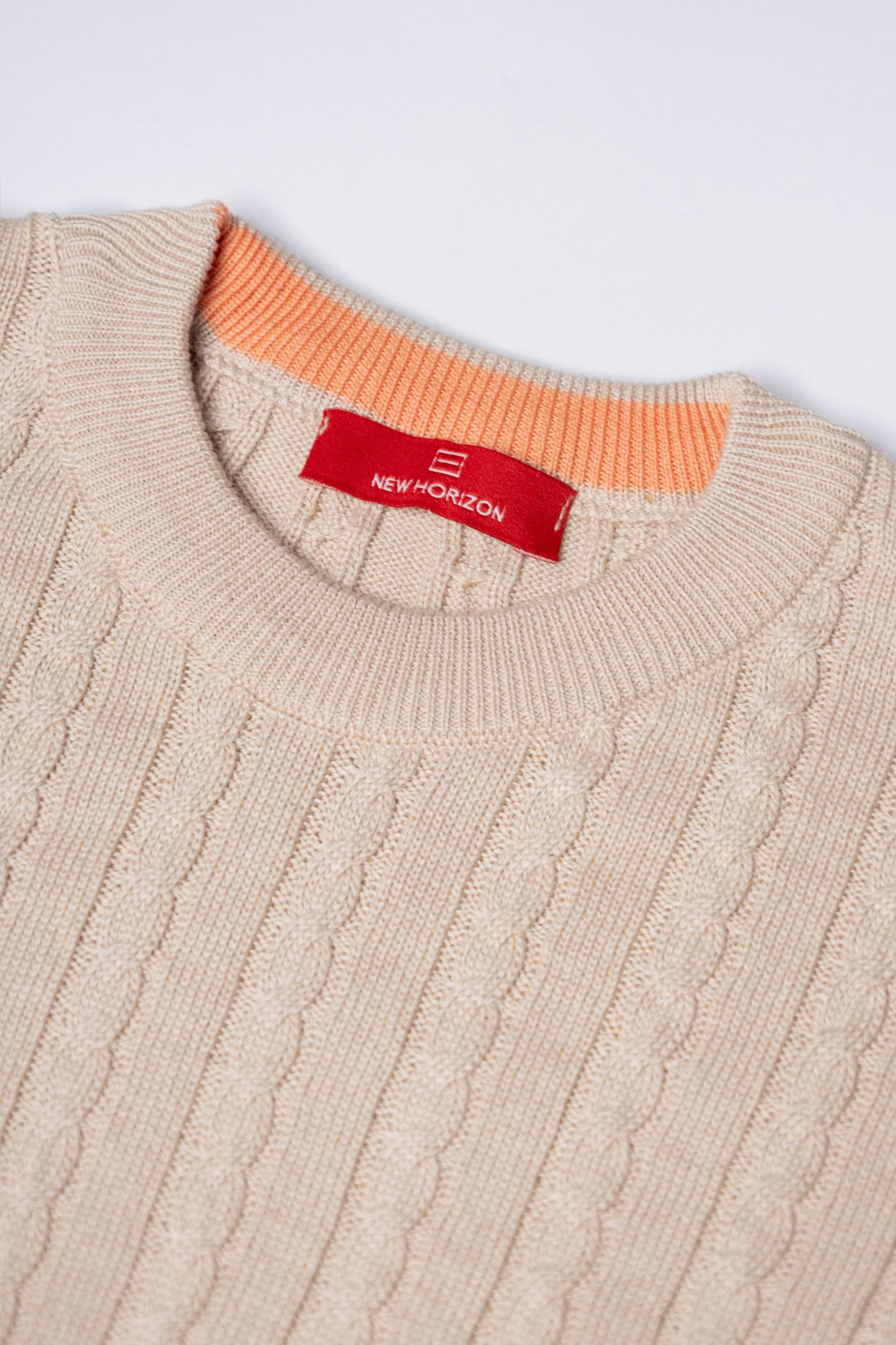 Beige Cable Knit Pullover