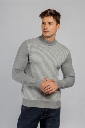 Grey Jacquard Half Collar Pullover