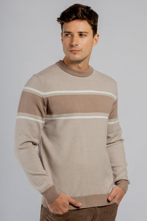 Beige striped crewneck pullover