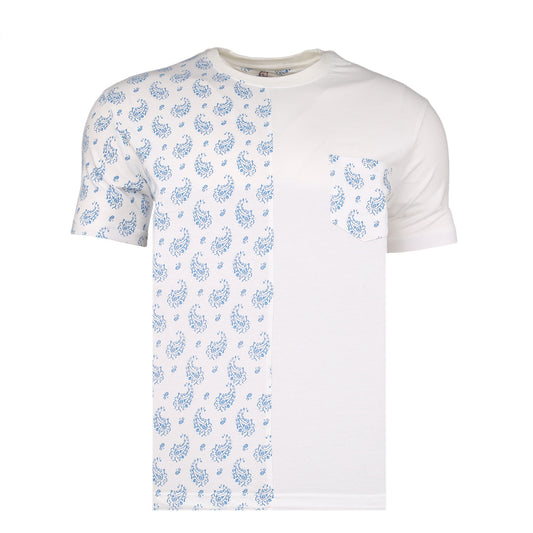 White with blue print cotton t-shirt