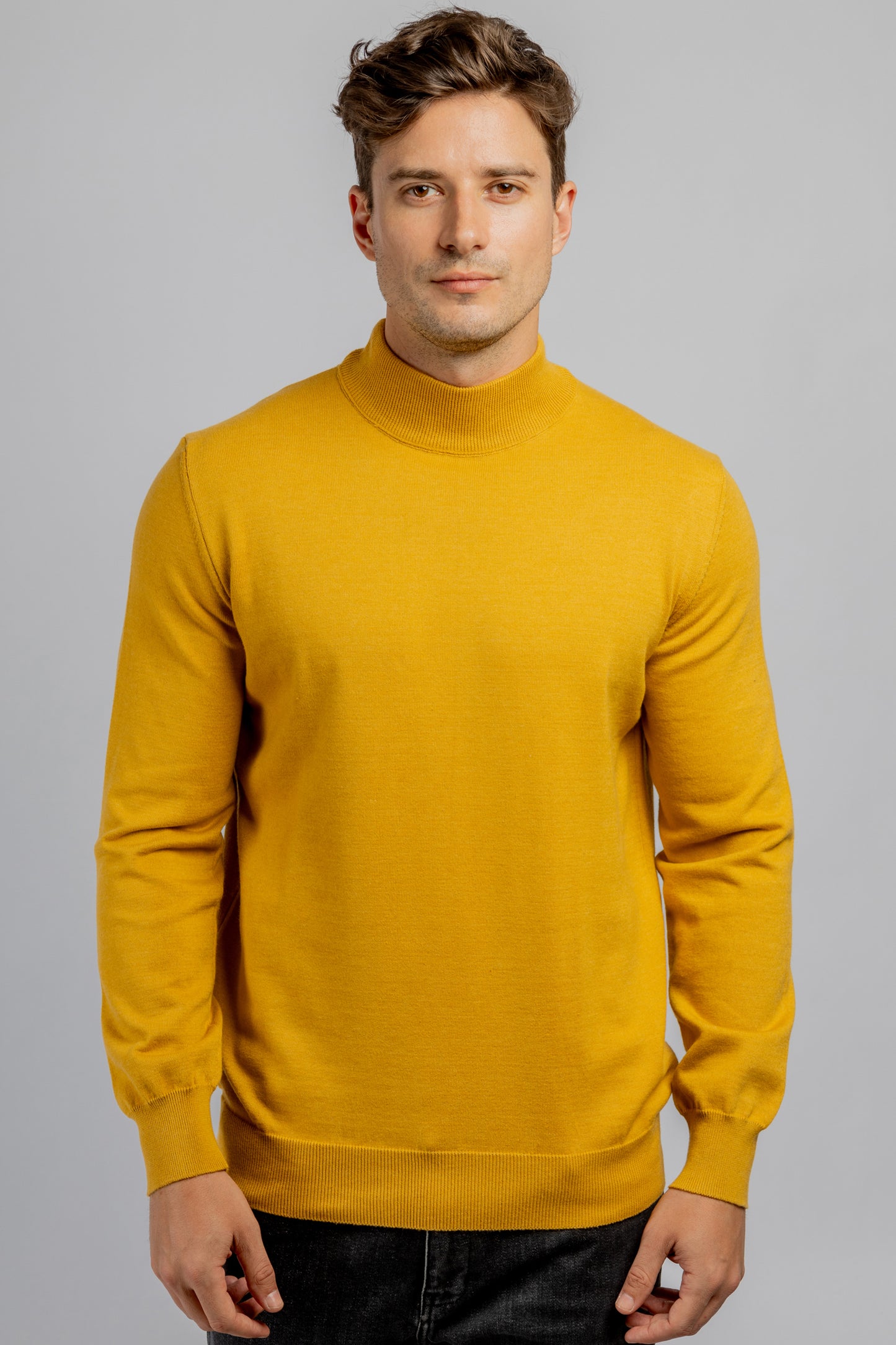 Mustard Half Collar Cotton Basic Plain Pullover