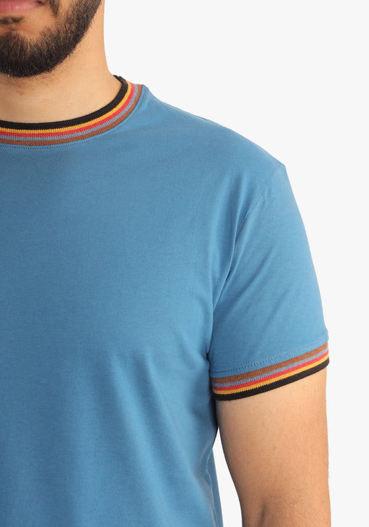 Petroleum Basic Plain T-shirt with a Trico Collar
