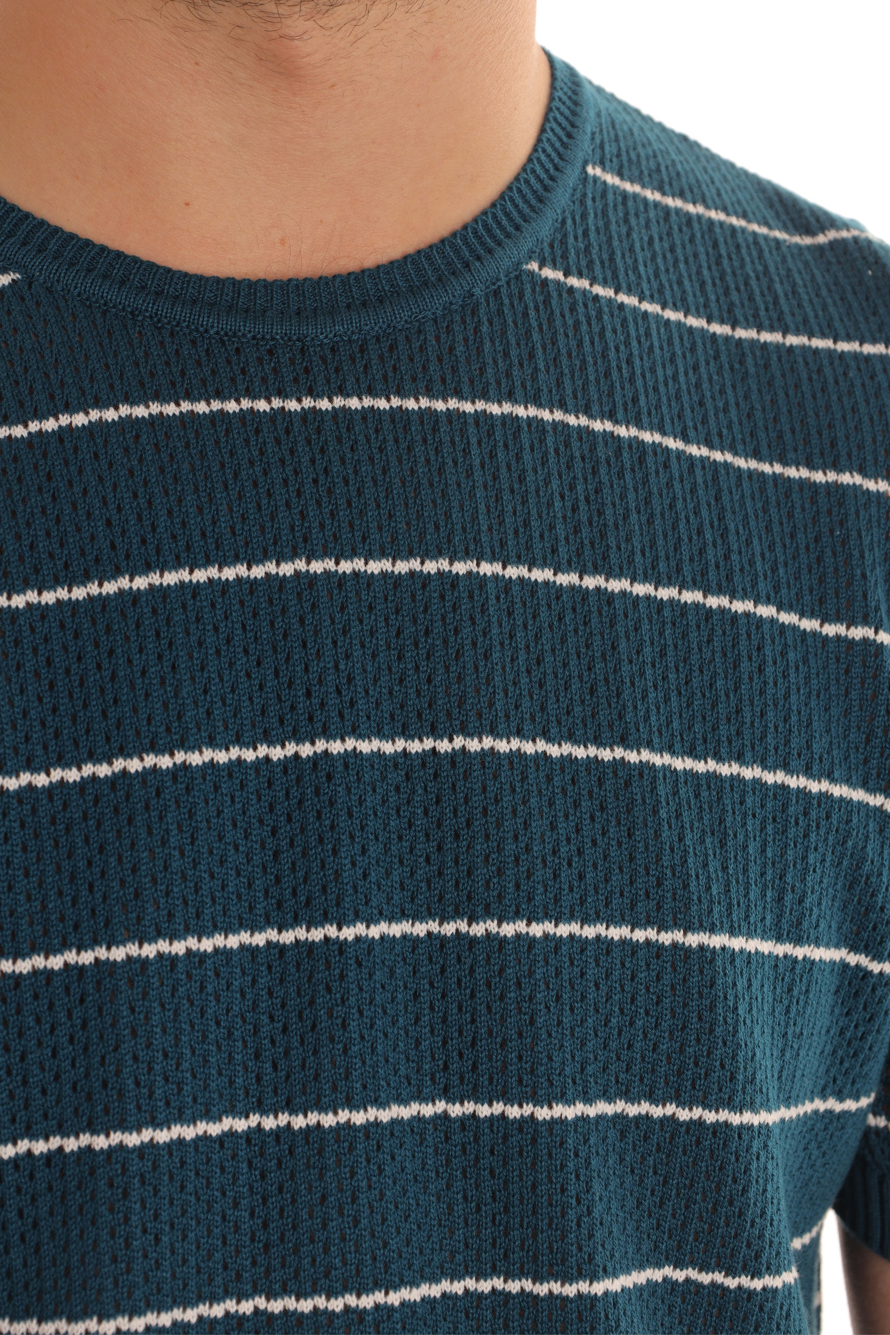 Navy Crewneck Striped Trico