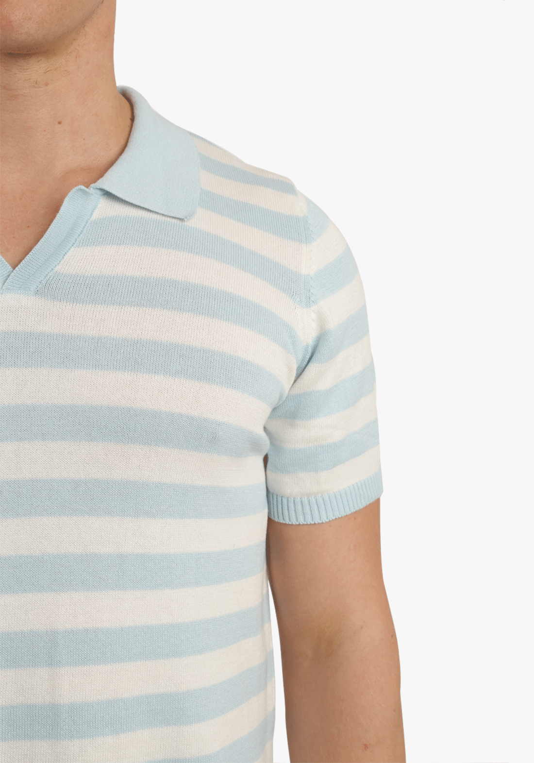 Baby Blue Striped Trico Polo