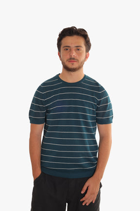 Navy Crewneck Striped Trico