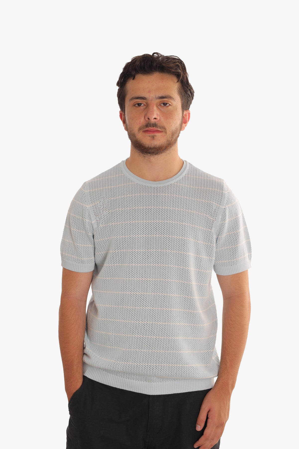 Baby Blue Crewneck Striped Trico