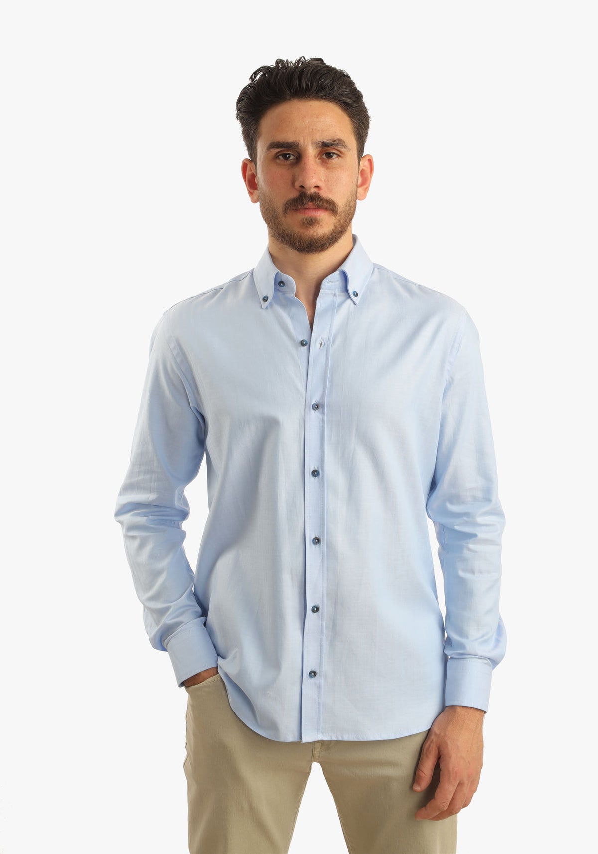 Baby Blue Jacquard Long Sleeves Shirt