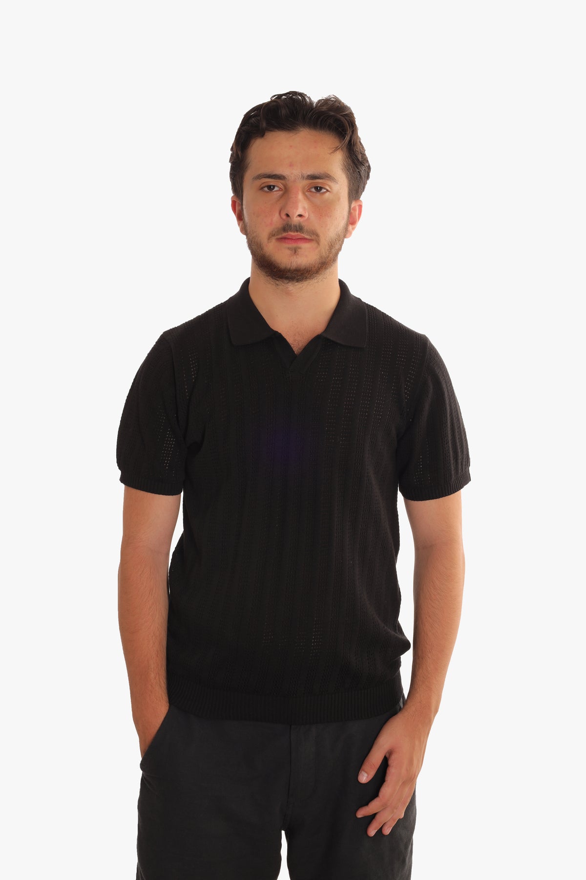 Black Knit Polo T-shirt