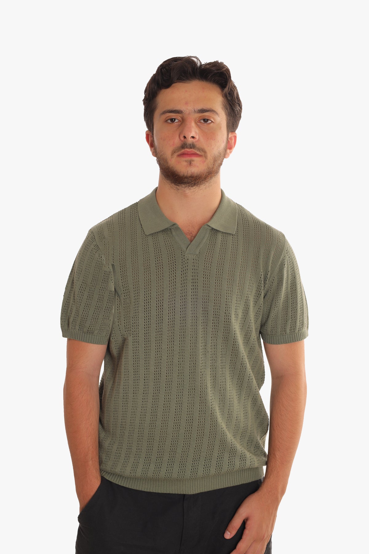 Olive Knit Polo T-shirt