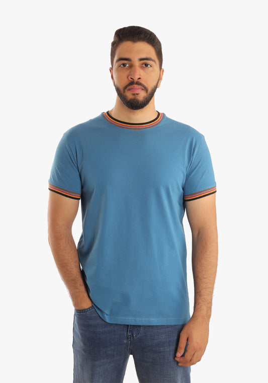 Petroleum Basic Plain T-shirt with a Trico Collar
