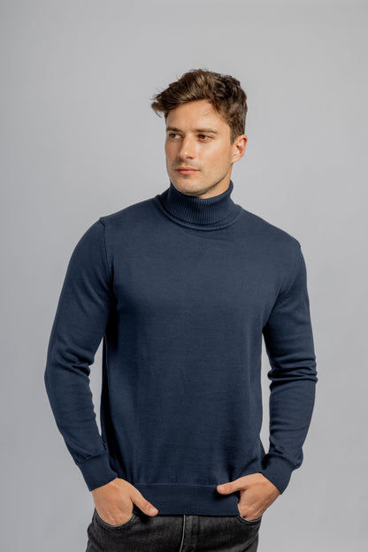 Navy cotton high collar pullover