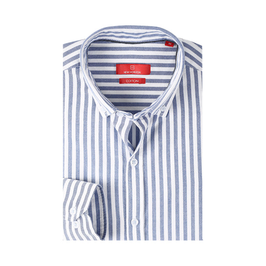 Navy Striped Oxford Long Sleeve Shirt