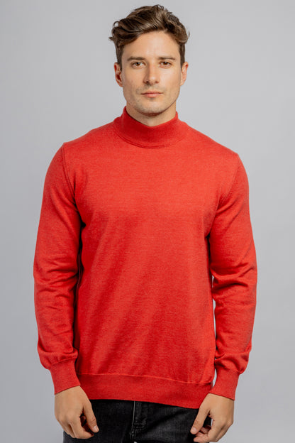 Red Half Collar Cotton Basic Plain Pullover